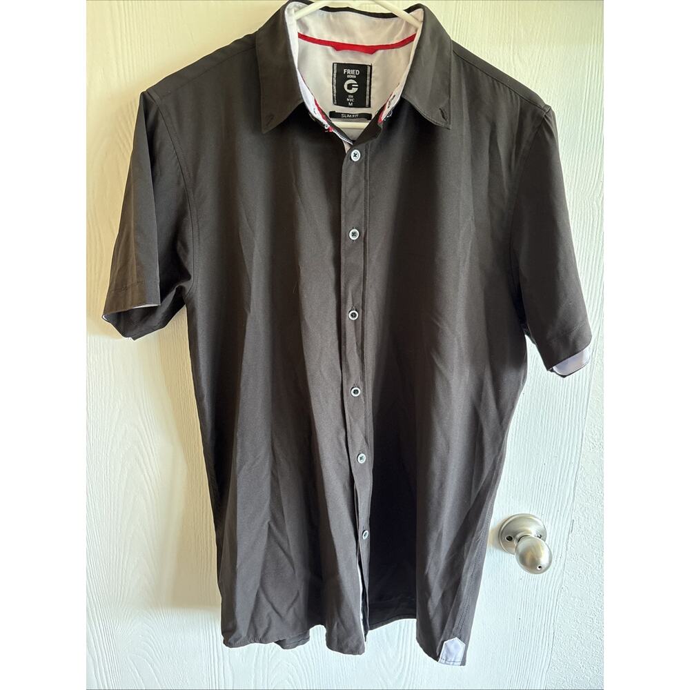 Fried Denim - Black Men's Slim Fit Short Sleeve Button Down Shirt - Size Medium